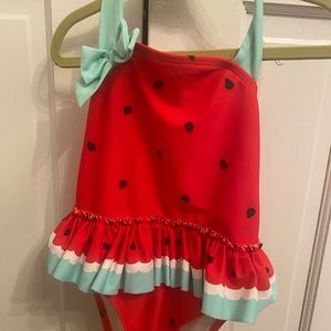Watermelon Print, Halter One-Piece Swimsuit with Ruffle Skirt